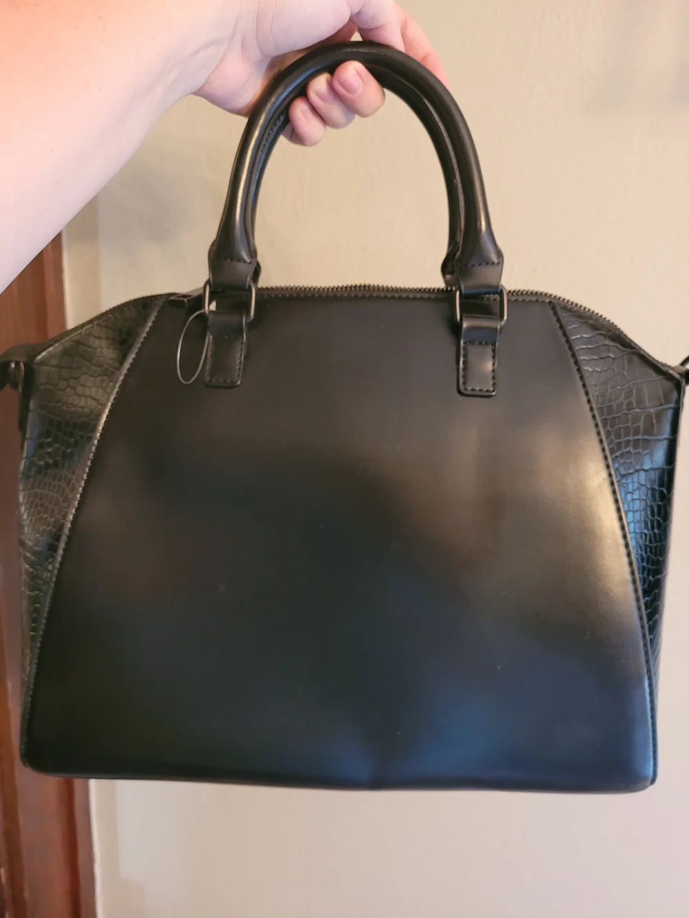 ALDO Black Structured Satchel Bag New Faux Leather Purse Tote